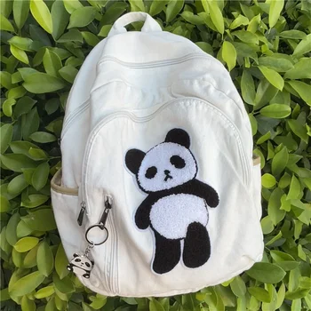 Japonský Roztomilý Kreslený Panda Kawaii Školské tašky Biele Plátno Veľkú Kapacitu Batoh Školáčka Skladovanie Taška Tašky pre Ženy
