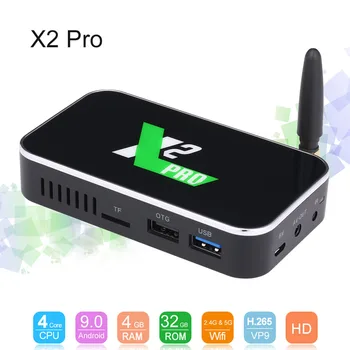 TV Box X2 Pro, Smart TV Box Android 9.0 S905X2 Cortex A53 Quad Core 64 Bit 4 GB/32 GB, 2.4 G 5G WiFi 1000M LAN 4K, Smart TV Box