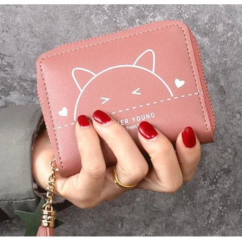 Roztomilý krátke peňaženky dievča študent klip kabelku módy nové strapec karty taška mačka mince tašky 01-WL-qjsssn
