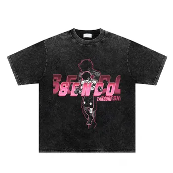 Anime Hip Hop Streetwear Grafické tričko Retro pánske Tričká Voľné Topy O-Neck T Shirt Nadrozmerné Bavlna Anime Bežné Oblečenie