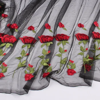 Červené Ruže Kvetinový Čipky Textílie Bilaterálne Vyšívané čistej Tkaniny Svadobné Svadobné Šaty