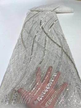 Luxusné Afriky Ťažké Sequin Ženícha Čipky Textílie Vysoko Kvalitné Exkluzívne Vyšívanie Korálkami Ručne Francúzsky Oka Tylu Čipky Pre Strán