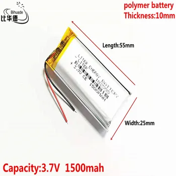 10pcs 3,7 V 1500MAH 102555 Lítium-Polymérová LiPo Nabíjateľná Batéria Pre Mp3 slúchadlá PAD DVD, bluetooth, fotoaparát