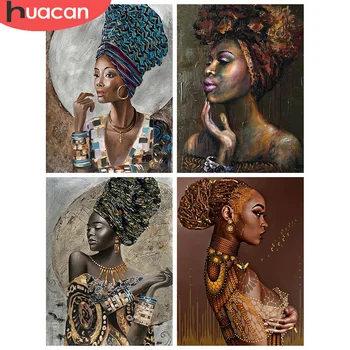 HUACAN Diamond Umenie Súpravy Maľovanie Africkej Ženy Plné Námestie/Round-Diamond Mozaiky Portrétu Výšivky Osobný Darček Domova
