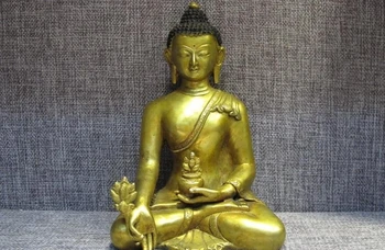 Tibete Budhizmus Fane Čistý 100% bronz 24k gold Šakjamúni Medicíny Sochu Budhu