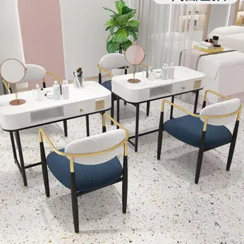 Svetlo luxusné nechty umenie stôl a stoličky nastaviť moderné jednolôžkových a dvojlôžkových manikúra mramorové tabuľky s pätica vysávač nail art