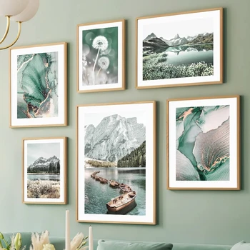 Krajinný Obraz na Stenu Umelecké Plátno na Maľovanie Moderný Svieži Zelený Štýl horské jazero Plagát a Tlač pre domácich Izba Stenu Decor