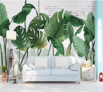 wellyu Vlastné tapetu, Nordic ručne maľované tehlovej steny rastlín banán list dlhý štýl, obývacia izba, TV joj, 3d tapety