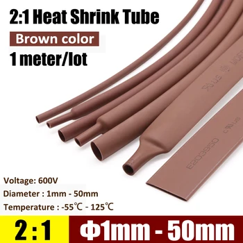 1 Meter Dia 1 mm-50 mm Hnedé Zmršťovacej Trubice 2:1 Polyolefínov Tepelnej Kábel Rukáv Izolovaných Káblov Wire Heatshrink Trubice