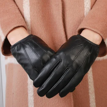 Nové dámske kožené čiernej farby krátke ovčej zamatová podšívka zimné rukavice pre studenej a teplej