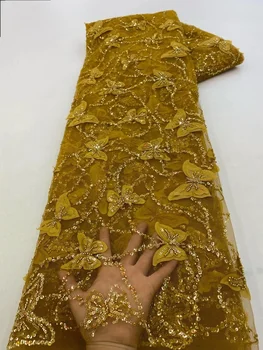 Africké Čipky Tkaniny Vysokej Kvality 2023 francúzsky Čistý Materiál Výšivky V Tyl Korálkové 3D Kvet Lesk Flitrami Pre Svadobné Šaty