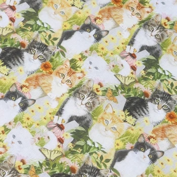 45x110cm Cute Cat Trávnik Daisy Motýľ bavlnená tkanina Patchwork Šitie, Prešívanie diy tričko oblečenie dieťa ručné Materiál