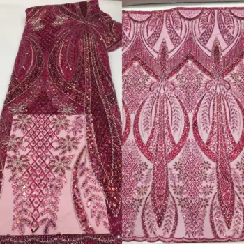 Ťažké Vyšívané Korálkami Nigérijský Čipky Textílie JIANXI.C-1302.1805 flitrami francúzsky Materiál pre módne šaty