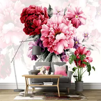 Moderné romantický pivonky, svetlé a farebné kvety, 3D prispôsobené gauč, TV joj, nástenné maľby, tapety