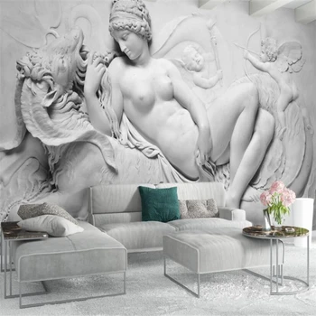 wellyu Európskej 3D plastický čiernej a bielej nahé krásy anjel na stenu vlastné veľké nástenné tapety abstraktných de parede para quarto