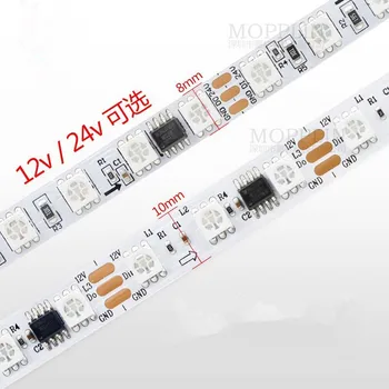 5m DC12V/24V WS2811 84LEDsper meter, BIELA PCB led digitálne pásky;IP20;non-vodotesný;8mm široké PCB