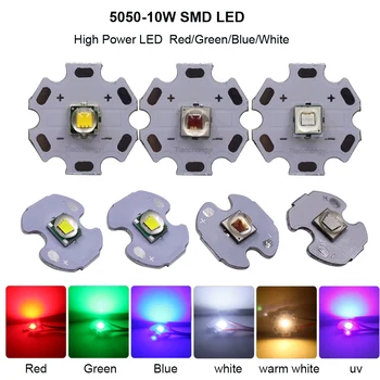 10W 5050 High power LED diódy Červená Zelená Modrá biela 3.2-3.6 V, UV žiareniu, Pre Baterka LED Žiarič urob si sám