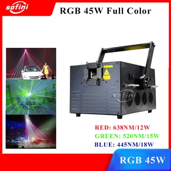 Maximálne 45 w RGB Laser Animácie Zobraziť Light System 45000mw laser Analógový laser zobrazenie textu Projektor, skener, ILDA/DMX512/Zvuk/Auto/SD