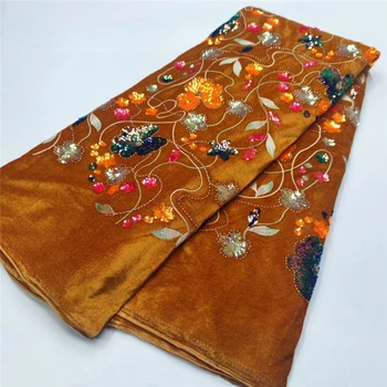 Čokoláda robustný mäkké flannelette sequin vyšívané jarné záhradné rastliny dizajn svadobné šaty textílie 5 metrov