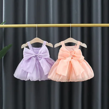 2023 Letné Baby Girl Dress Farbou Novorodenca bez Rukávov Popruh Šaty Vianočné Šaty Dieťa Dievča Princess Narodeniny Šaty 0-4Y