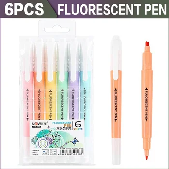 6PCS Roztomilý Candy Farby, Pero, Zvýrazňovač, Papiernictvo Dvojité Čele Fluorescenčné Marker Pero Známky Pero Kancelárske Školské potreby