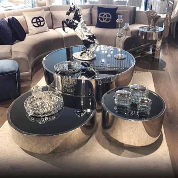 Taliansky minimalistický nehrdzavejúcej ocele, tvrdené sklo, konferenčný stolík moderný svetlo luxus, štýl kombinácia kruhové mramoru nastaviť