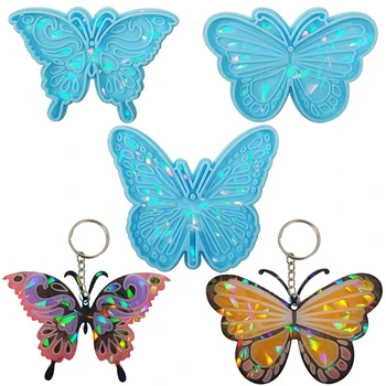Holografické Laser Motýľ Živice Formy Crystal Keychain Sklo Silikónové Formy Na DIY Epoxidové Motýľ Náhrdelník Dekorácie