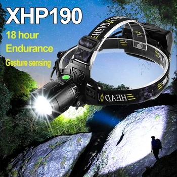 XHP190 Nabíjateľná LED Reflektor Hlavu Baterky Baterky Zoom Silný Svetlomet 18650 XHP160 IR Senzor Vedúci svetlo Svietidla, Rybolov