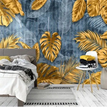 wellyu abstraktných parede Vlastnú tapetu Nordic moderný minimalistický zlaté lístie linky retro, tv joj, steny papier peint