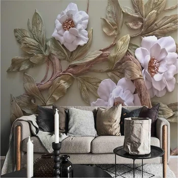 beibehang Tapety vlastné obývacia izba, spálňa Tapety 3D plastický kvet, strom, TV, gauč pozadí steny dekoratívne maľby