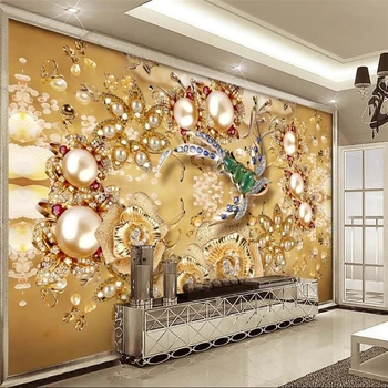beibehang Nádherné European-style šperky diamond pearl vyrezávané steny v obývacej izbe vlastné veľké nástenné zelená hodvábne tapety