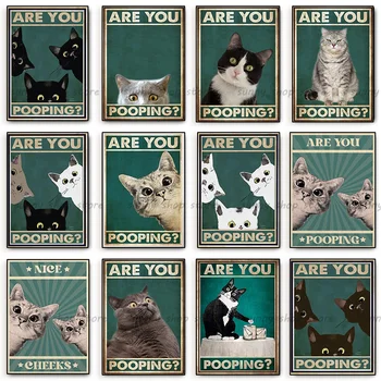 Ste Pooping Plagáty Kúpeľňa Zábavné Kúpeľňa Prihlásiť Plátno, Vytlačí Cute Cat Citát Umenia pre Maľovanie obrazov na Stenu Wc WC Dekor