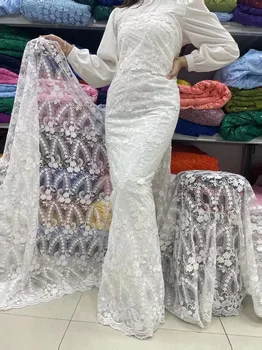 Biela Sequined Afriky francúzsky Čistý Čipky Textílie 2022 Vysoko Kvalitné Pletivo Čipky Svadobné Nigérijský Tylu Čipky Pre Svadobné Šaty 5Yards