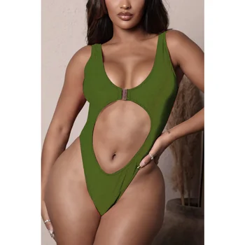 Plavky Olivový Zelená Celé Plavky Plážové Oblečenie Plavky Jednodielne Plavky 2023 Ženy Sexy Vystrihnúť Kombinézu Push Up Plávanie Oblek