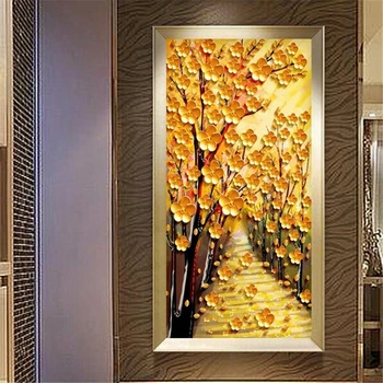 beibehang Vlastnú tapetu 3d Photo nástenná maľba Razené Zlaté Avenue Peniaze Strom olejomaľba Vstup Dekoratívne maľby, tapety