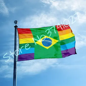 Brazília vlajka s Gay Pride Rainbow 3x5ft bannery