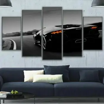 Čierne luxusné auto v Cestnej 5 Kus Plátno Tlačiť Wall Art Domova 5 Panel HD Tlač Obrázkov Plagát Nie Zarámované Izba Dekor