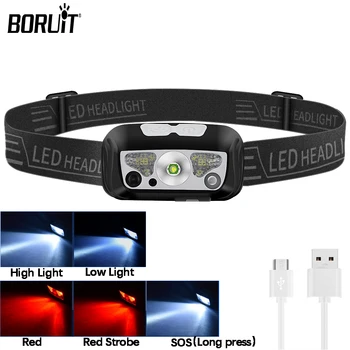 BORUiT B12 Mini LED Svetlomet Snímač Pohybu Svetlometu 5 Svetelného Režimu Hlavu Baterka USB Nabíjateľné Ľahké Nepremokavé Camping Lampa