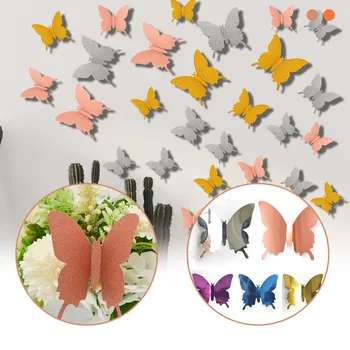 Nový Štýl 12Pcs Dvojvrstvové 3D Butterfly Samolepky na Stenu Domov Izba Dekor Motýľov Pre Svadobné Dekorácie Chladnička Obtlačky
