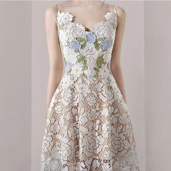 Letné Vintage Elegantné dámske Šaty Výšivky Kvet, Biele Čipky Bodycon Šaty Špagety Spojení tvaru Elegantné Party Vestido