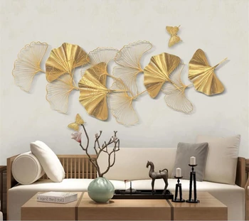 Prispôsobený tapety 3d nový Čínsky zlatý troch-dimenzionální line ginkgo leaf nástenná maľba obývacia izba, spálňa, TV joj, steny обои