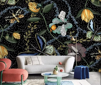 Retro ručne maľované rastlín kvetinový motýľ maľovanie na gauč TV tapetu pozadia moderné Nordic umenie obývacia izba tapety