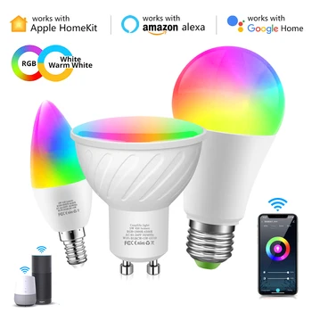 PFI Certifikované Smart LED Žiarovku 5W E14 GU10 9W E27 RGBW WiFi LED Lampa Smart Home Pracovať S Apple Homekit Siri Alexa Domovská stránka Google