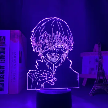 Anime 3d Lampa Tokio Vlkolak Ken Kaneki pre Spálňa Decor Nočného Cool Darček k Narodeninám Akryl Led Nočné Svetlo Tokio Démon