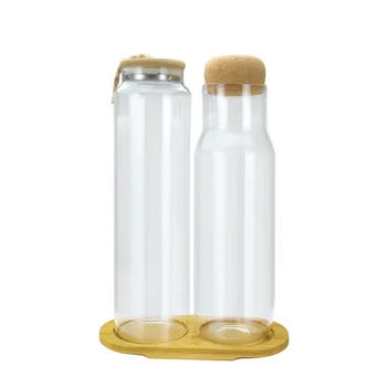 Vysoká Borosilikátového Skla Fľaša Set s Bambusom Zásobník 1L Mlieka Fľaša Sklo Skladovanie Jar pre Organizátor