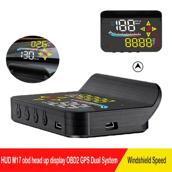 Auto 2022 Hud M17 Obd Head Up Display OBD2 Gps Dual Systeem Voorruit Snelheid Projektor Bezpečnostný Alarm Vody Temp prekročenia rýchlosti ot. / Min.