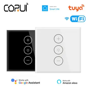 CORUI Tuya Smart WiFi Prepínač 10A EÚ Stenu Dotyk Stmievanie Prepínač Sklenené panely, Svetelné Vypínače Pracovať S Google Domov Alexa Inteligentný Život