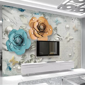 wellyu Vlastné veľké steny maliar odrazové svetlo luxusné troch-dimenzionální šperky ruže kvet gauč TV pozadí na stenu