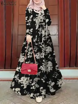 ZANZEA Jarné Kvetinové Vytlačené Moslimské Oblečenie s Dlhým Rukávom Ramadánu Turecko Vestidos Vintage Dovolenku Maxi Župan Kaftan Tunika Sundress