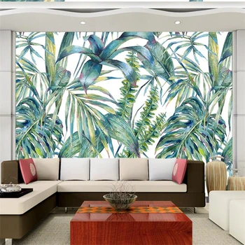 wellyu Prispôsobené veľké nástenné zelená tapeta abstraktných de parede para quarto Nordic ručne maľované tropické listy TV pozadí na stenu